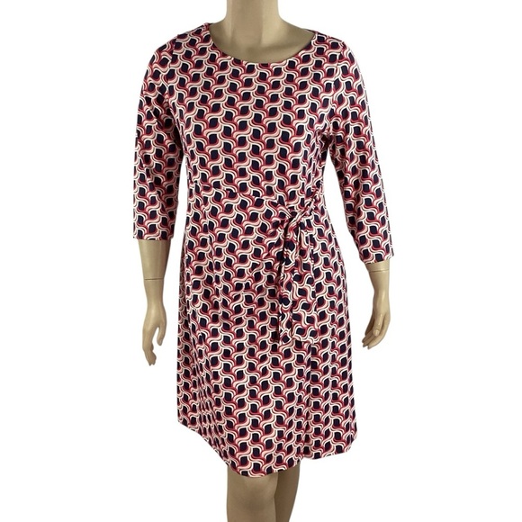 Talbots Geometric Print Side Ruched Sheath Dress Navy Red Pink XL - Picture 1 of 7